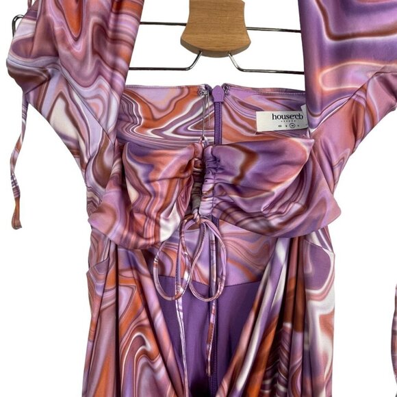 House of CB London Kasia Purple Swirl Print Cut Out Midi Dress Size M - Picture 4 of 12